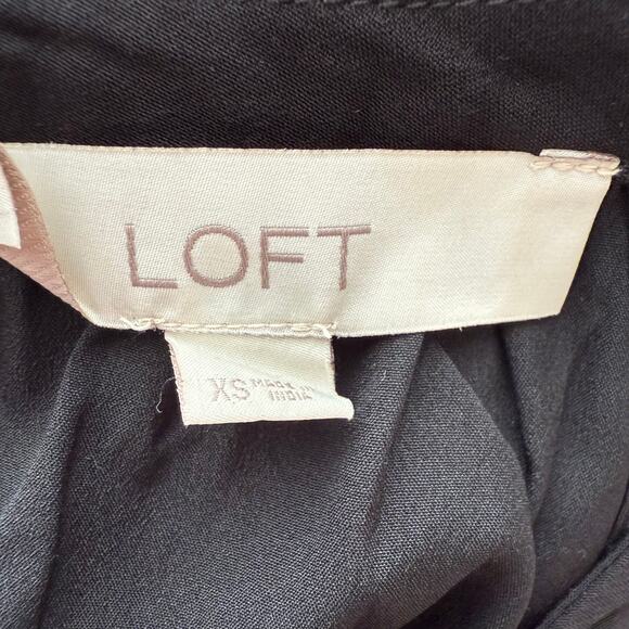 LOFT Black Lined Embroider Fringe Dress Sz XS Viscose Halter - Picture 6 of 7